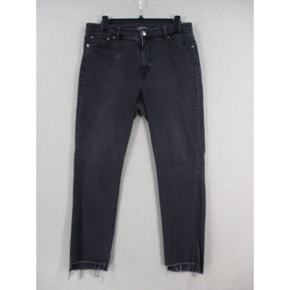 Lauren Ralph Lauren Womens Black Denim‎ Frayed Hem Jeans Size 10